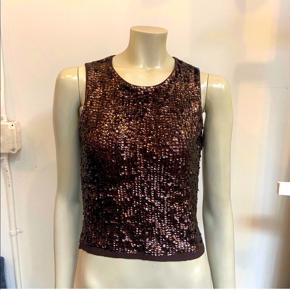Silk Sequins Crew Neck Top